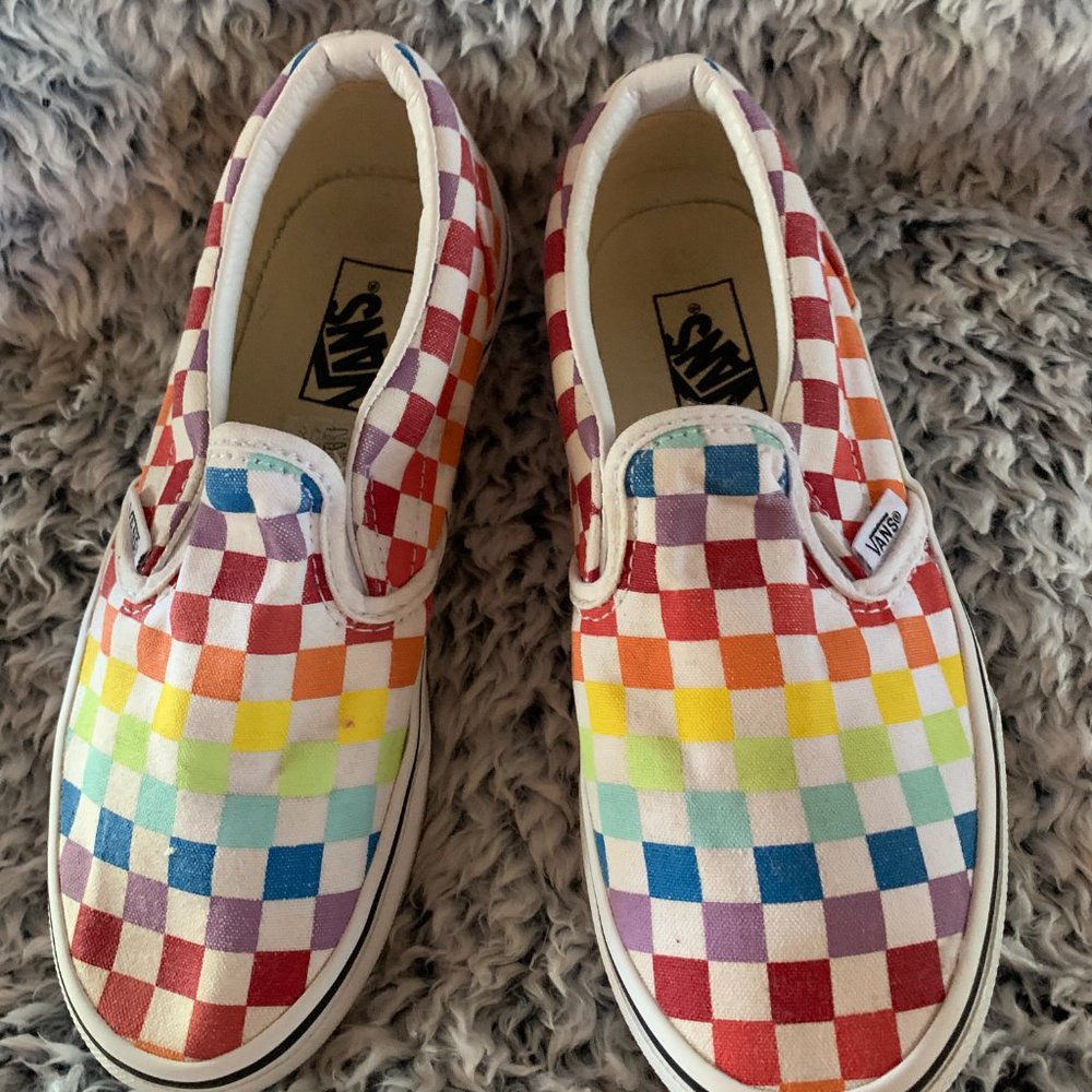 Size 3 girl's Rainbow Checked Van's sneakers.